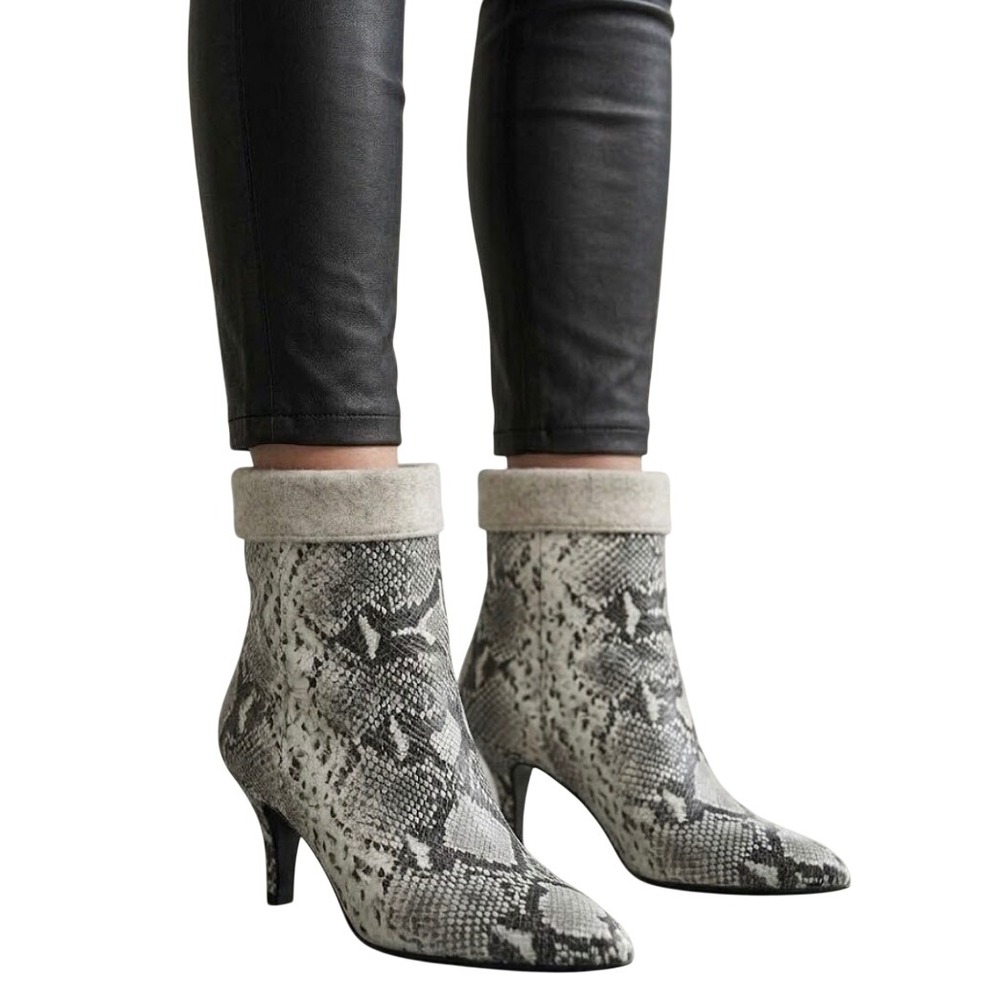 42 Gold Olvy Snakeskin Print Leather Kitten Heel Ankle Boots Grey Black Size 6